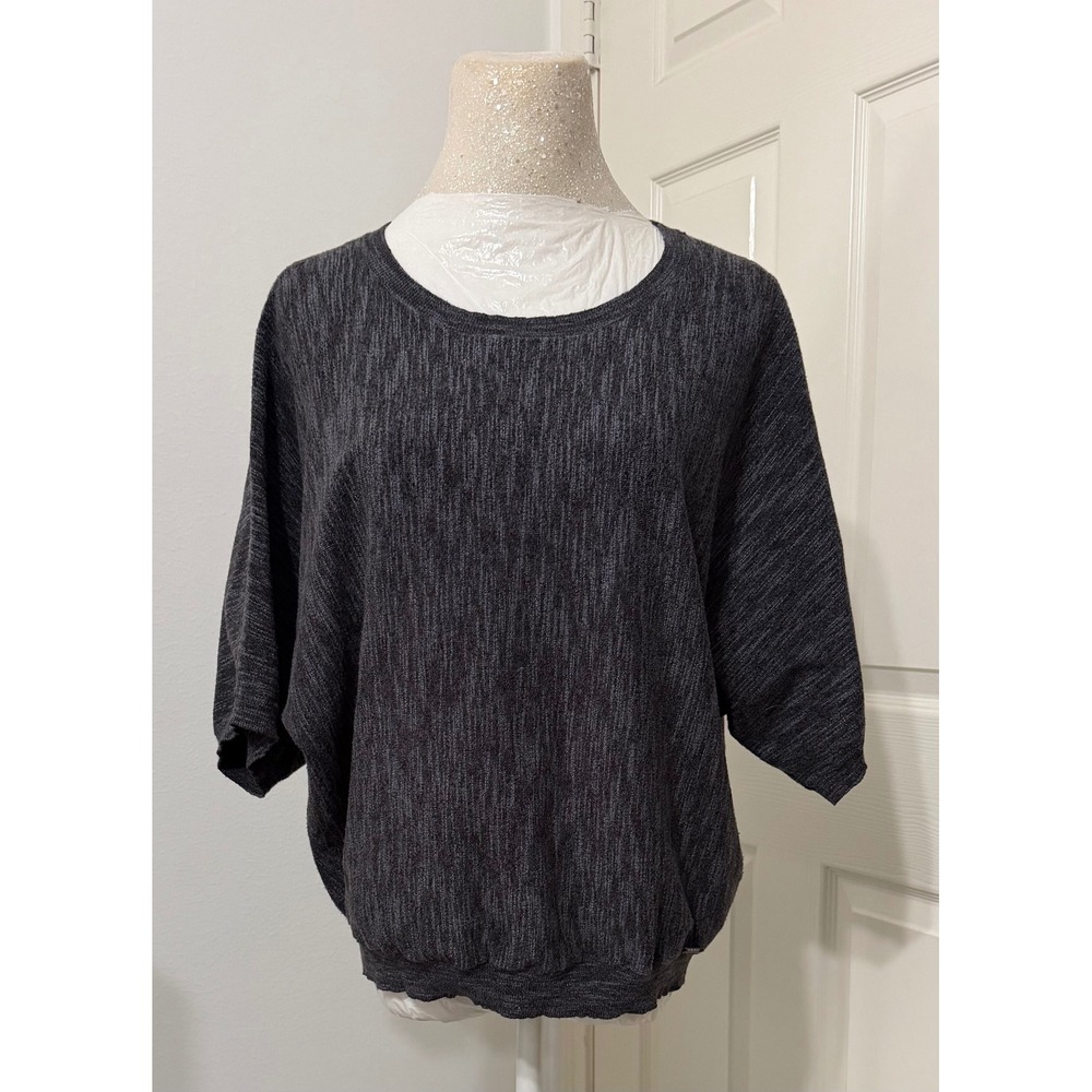 DKNY Jeans Womens sz M Space Dye Knit Dolman Short Sleeve Sweater Gray